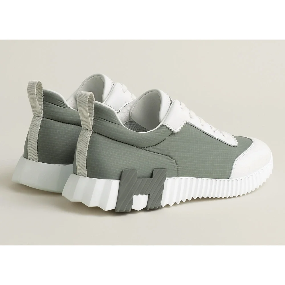 Hermes Mens Bouncing Sneaker Etoupe Blanc White Grey H Logo Lace Up Flat 44 11 - Picture 16 of 16